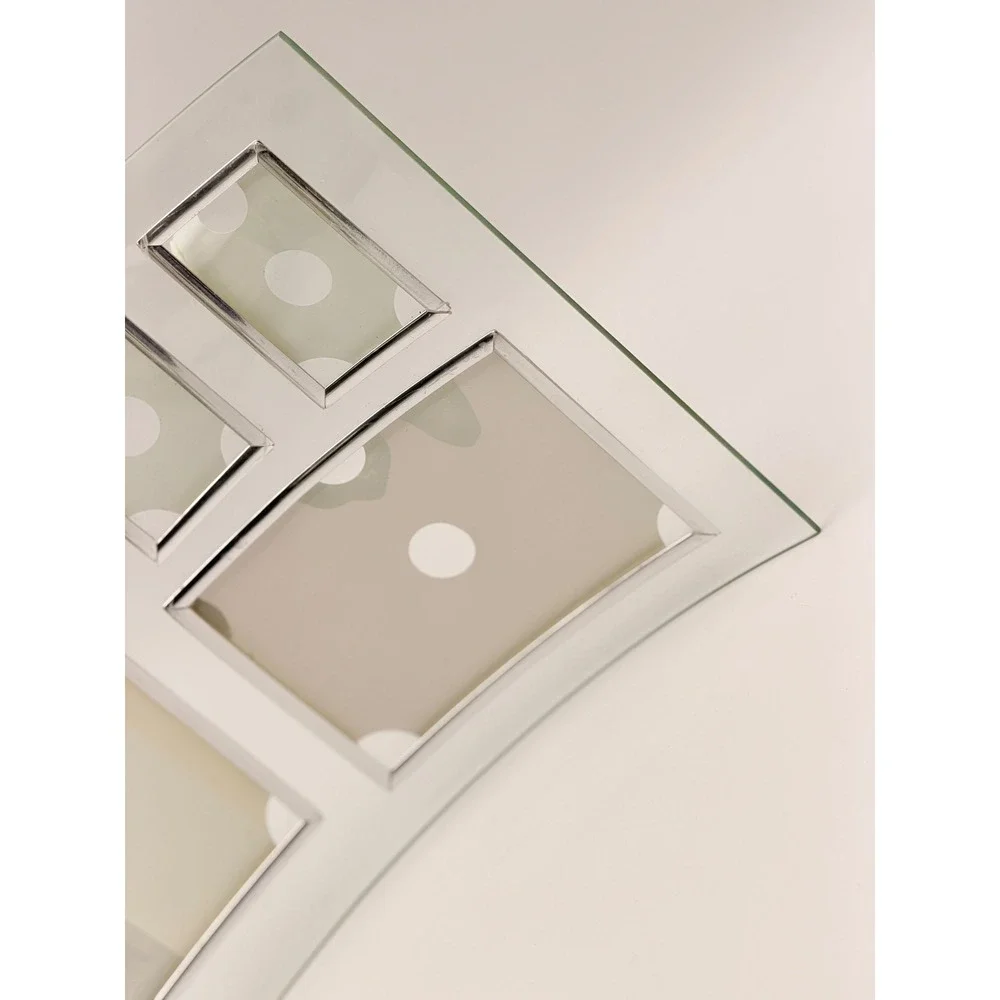 Modern Curved Glass 4 Opening Multi Picture Frame Silver Trim Tabletop 14.5x10.5